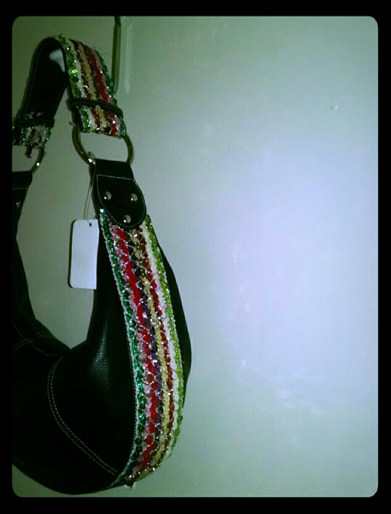 Vintage Black colorful sequins strap shoulder bag